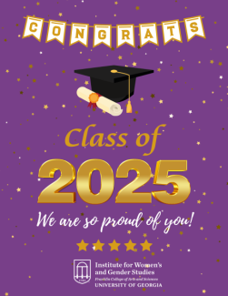 2025 Graduation flyer, purple background with "congratulations class of 2025" in gold text